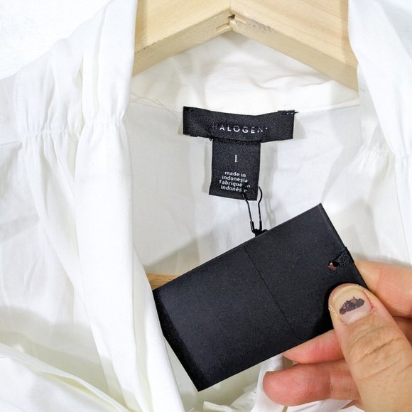 HALOGEN Women's NWOT White Tie Neck Button Down Shirt Size Large - Picture 6 of 6